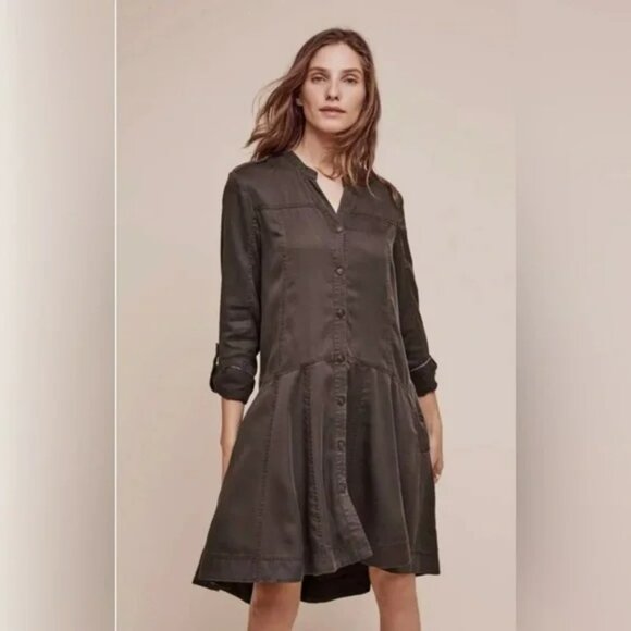 Anthropologie Holding Horses Mariona Shirt Dress Military Utility.  SZ 4P - Picture 2 of 4